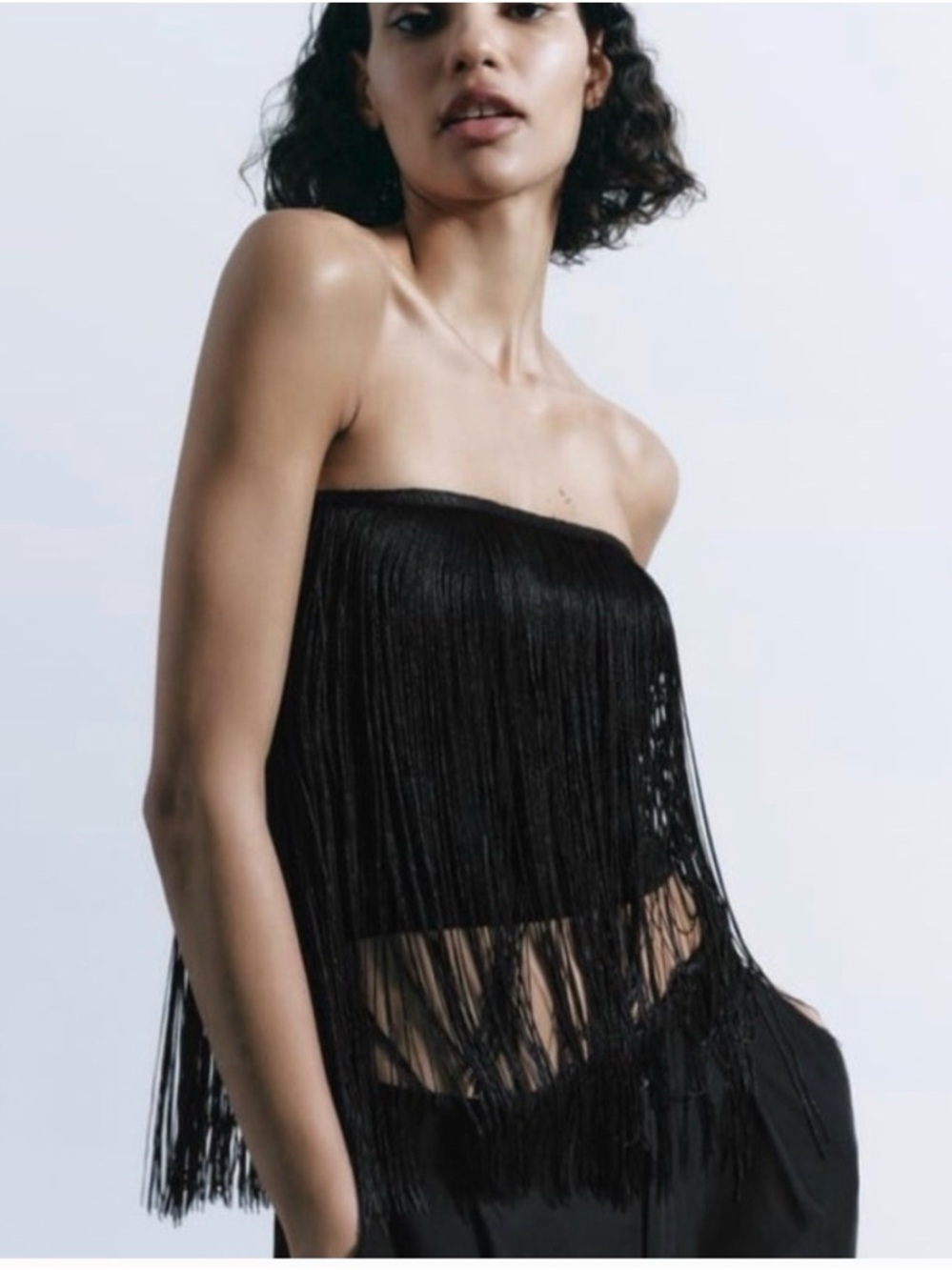 NWOT Zara Black Fringe Strapless Tube Top